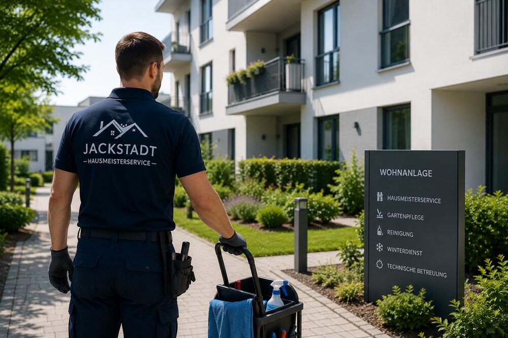 Hausmeisterservice Kosten München – uniformierte Servicekraft bei der Objektbetreuung einer Wohnanlage